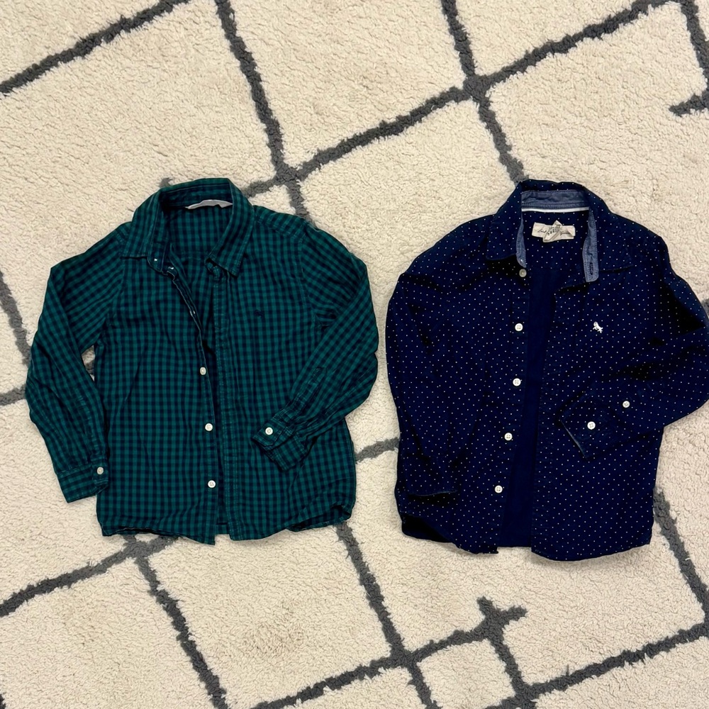 H&M Green and Blue Button Down Shirts Casual Cotton Blend US 6-7